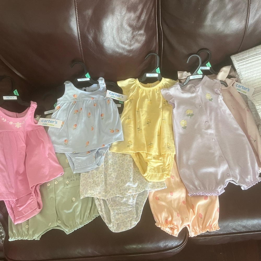 Carters 6-9 months girls rompers NWT lot of 8
